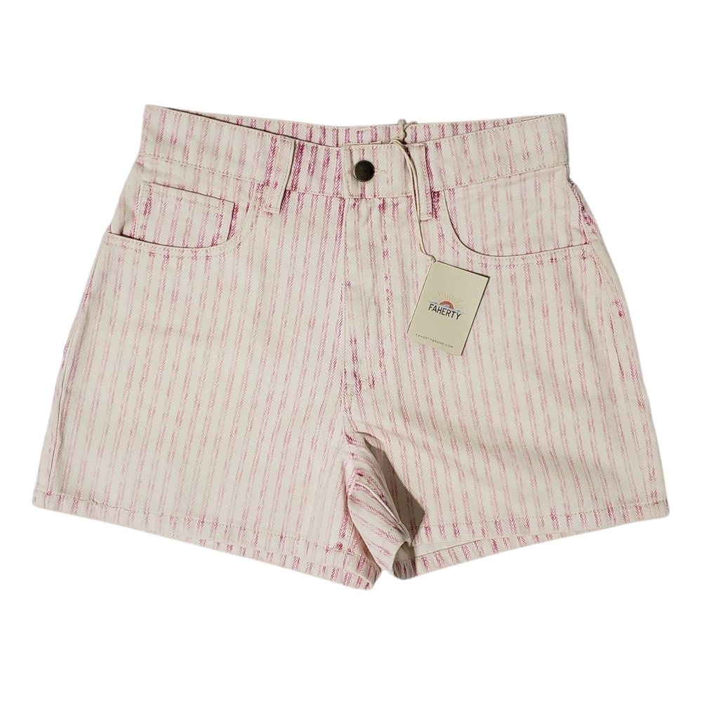 Faherty Topsail Stripe Denim Shorts 25 Pink Railroad Stripes Vacation NWT 💕